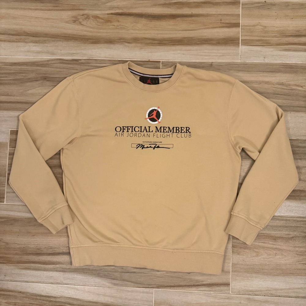 Jordan Brand Flight Club Official Member Crewneck Sweatshirt Tan Mens Medium
